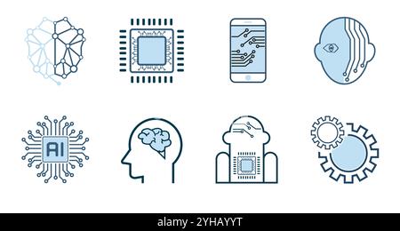 Set di icone intelligenza artificiale - IA, simboli in gruppi di design di sfondo bianco isorato. Raccolta di pittogrammi Web di alta qualità in m Illustrazione Vettoriale