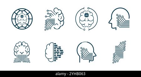 Gruppo di icone innovazione, come analisi, tecnologia, startup, soluzione aziendale Illustrazione Vettoriale