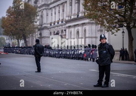 Londra, Regno Unito. 10 novembre 2024. I militari e i militari civili e le donne marciano durante la Remembrance Day Cenotaph Parade 2024. Domenica 10 novembre, il servizio Nazionale della memoria si è tenuto al Cenotaph di Whitehall, Londra. A partire dalle 11:00, il servizio commemorava il contributo dei militari e civili britannici e del Commonwealth e delle donne coinvolte nelle due guerre mondiali e nei successivi conflitti. Credito: SOPA Images Limited/Alamy Live News Foto Stock