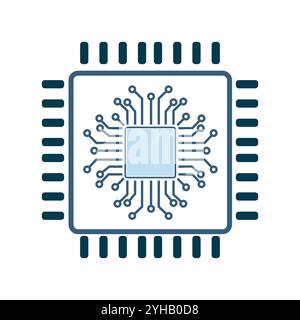 Intelligenza artificiale, set di icone IA cervello robotico sull'icona della vista dall'alto, simbolo con i circuiti del sistema di elaborazione e simbolo del controller chip ai, icona, ecc. Illustrazione Vettoriale