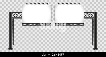 Due enormi modelli di tabelloni stradali utilizzati in cartelloni pubblicitari, insegne a LED, mock-up di cartellonistica stradale, cartelloni mock-up, striscioni pubblicitari 3d vuoti Illustrazione Vettoriale