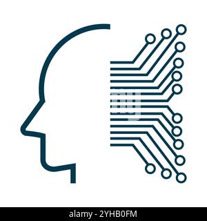 Design dell'icona del chip della testa AI, simbolo del vettore della testa ai isolato per la progettazione grafica, simbolo, sito Web, illustrazione vettoriale Illustrazione Vettoriale