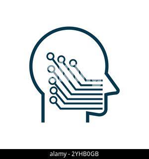 Icone della linea intelligenza artificiale. Insieme di cervello, intelligenza artificiale, testa, macchina, tecnologia Illustrazione Vettoriale