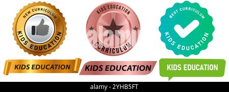 Badge Education per bambini adesivo colorato emblema banner nastro filigrana elemento studio per bambini asilo academy Set di icone collezione di design Illustrazione Vettoriale