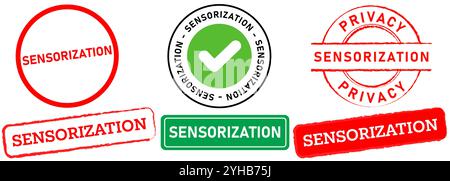 Sistema di rilevamento censura tecnologia privacy applicazioni dati futuri timbro privato badge colorato etichetta etichetta emblema logo icona design Illustrazione Vettoriale