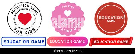 Studio del gioco didattico programmi di apprendimento per bambini programma prescolare metodo di apprendimento timbro distintivo colorato emblema adesivo attività per bambini set di icone di design Illustrazione Vettoriale