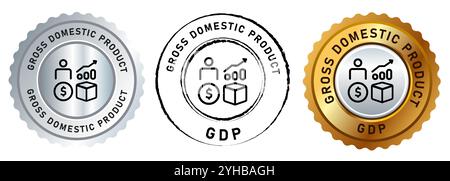 Illustrazione del design della guarnizione con il simbolo del set di icone del prodotto interno lordo GDP Illustrazione Vettoriale