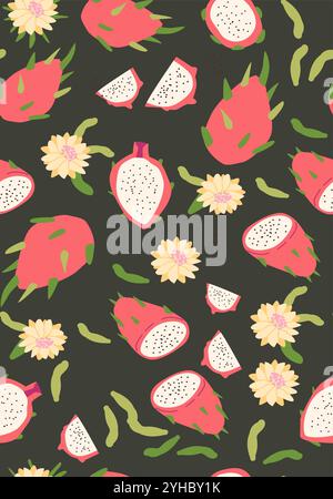 Poster verticale astratto della frutta, illustrazione piatta vettoriale. Modello luminoso estivo o autunnale con frutta tropicale, design della copertura per la raccolta. Può essere utilizzato per l'etichetta Illustrazione Vettoriale
