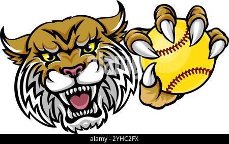 Wildcat Bobcat Softball Animal Sports Team Mascot Illustrazione Vettoriale