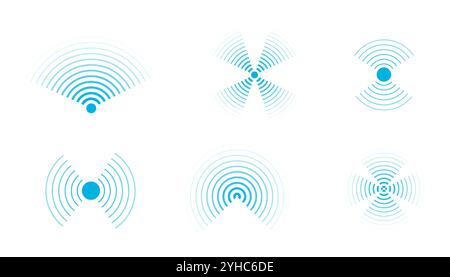 Le onde sonar attivano wi-fi wireless, linea radiale, radio, segnale della stazione radar. Scansione, anelli circolari ondulati. Illustrazione vettoriale Illustrazione Vettoriale