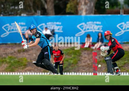 Adelaide, Australia. 11 novembre 2024. Adelaide, Australia, 11 novembre 2024: Tahlia McGrath (9 Adelaide Strikers) batte durante la partita Weber Womens Big Bash League 10 tra Adelaide Strikers e Melbourne Renegades al Karen Rolton Oval di Adelaide, Australia (Noe Llamas/SPP) crediti: SPP Sport Press Photo. /Alamy Live News Foto Stock