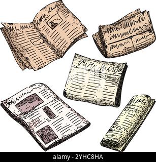 vecchio set di giornali disegnare a mano il vettore Illustrazione Vettoriale