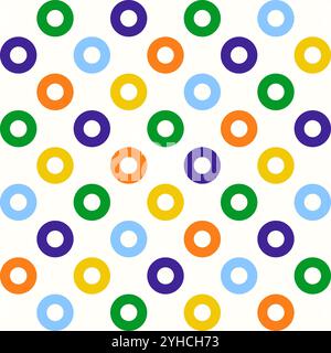 Sfondo geometrico astratto senza cuciture con cerchi. Questo moderno motivo vettoriale minimalista presenta eleganti pois e una griglia circolare Illustrazione Vettoriale