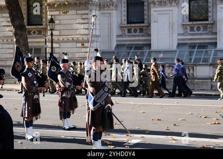 Cenotaph, Londra, Regno Unito. 11 novembre 2024. Il servizio annuale di commemorazione al Cenotafio alle ore 11.00, dell'11 novembre. Crediti: Matthew Chattle/Alamy Live News Foto Stock