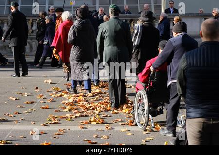 Cenotaph, Londra, Regno Unito. 11 novembre 2024. Il servizio annuale di commemorazione al Cenotafio alle ore 11.00, dell'11 novembre. Crediti: Matthew Chattle/Alamy Live News Foto Stock