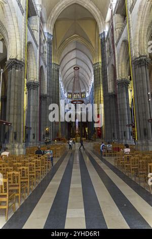 Lille, Francia, 1 settembre 2018: Navata centrale della Basilica di Notre Dame de la Treille. Lille, Francia, Europa Foto Stock