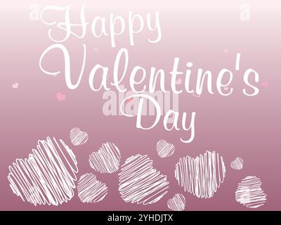 Sfondo rosa con cuore bianco e le parole "buon San Valentino". Il cuore è disegnato in uno stile a scraper, donando all'immagine un divertimento e divertimento Illustrazione Vettoriale