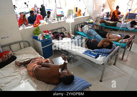 Dacca, Bangladesh. 11 novembre 2024. I pazienti affetti da febbre dengue ricevono un trattamento all'interno del "Shaheed Suhrawardy" Medical collega Hospital di Dhaka, Bangladesh, l'11 novembre 2024. Dal 1° gennaio 2024 all'11 novembre 2024, un totale di 75.142 persone sono state colpite dalla dengue. Almeno 310 persone sono morte nel peggiore focolaio di dengue del Bangladesh mai registrato, hanno detto i funzionari l'11 novembre, mentre gli ospedali sovraccarichi lottano per curare migliaia di pazienti. Crediti: Mamunur Rashid/Alamy Live News Foto Stock