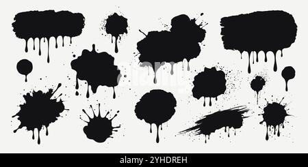 Gocce di inchiostro nero. Spruzzi di vernice isolati. Illustrazione Vettoriale