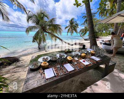 Hotel COMO Maalifushi sull'atollo Thaa delle Maldive nell'Oceano Indiano a male, Maldive, 10 agosto 2024. Foto Stock