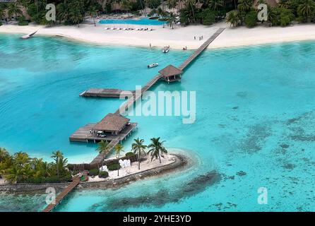 Hotel COMO Maalifushi sull'atollo Thaa delle Maldive nell'Oceano Indiano a male, Maldive, 10 agosto 2024. Foto Stock