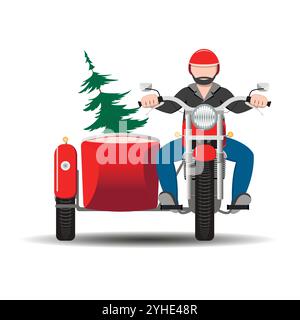 Un uomo porta con sé un albero di Capodanno per le vacanze. Concetto di anno nuovo. Vettore. Illustrazione Vettoriale