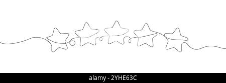 Cinque stelle disegnate su una linea continua. Illustrazione Vettoriale
