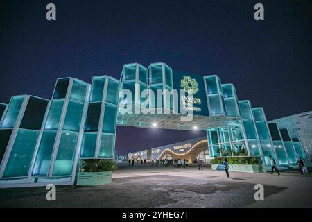 Baku, Azerbaigian, Azerbaigian. 10 novembre 2024. L'ingresso del sito COP29 la mattina dell'apertura a Baku, Azerbaigian. Si ritiene che il COP di quest'anno sia uno dei più complessi della sua storia, poiché il mondo si occupa dell'anno elettorale, delle guerre in corso in tutto il mondo, rendendo i negoziati più cruciali per determinare il progresso mondiale verso un futuro sostenibile e resiliente al clima. (Credit Image: © Bianca Otero/ZUMA Press Wire) SOLO PER USO EDITORIALE! Non per USO commerciale! Foto Stock