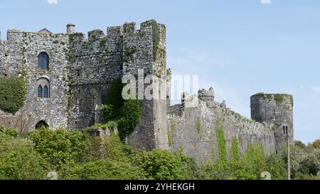 Castello di Manorbier, Manorbier, Tenby, Pembrokeshire, Galles del Sud, Galles, Regno Unito Foto Stock