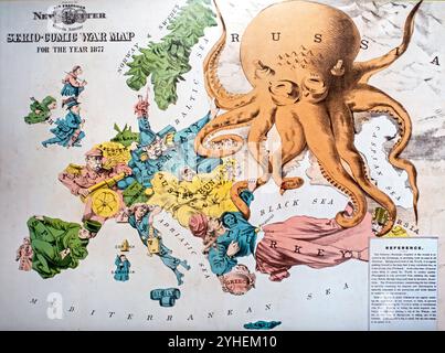 Serio-Comic War Map di Fred W. Rose, cartografia d'epoca che mostra la situazione politica in Europa nel 1877 Foto Stock