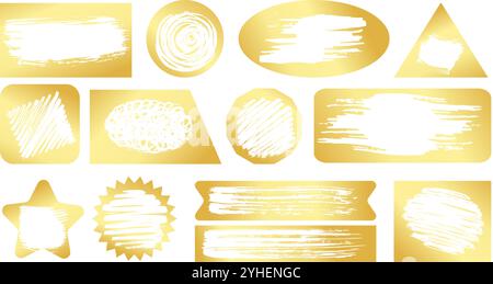 Graffi sui biglietti d'oro. Biglietto della lotteria, vinci nel gioco della fortuna. Grunge cancellando schermo dorato, jackpot e badge vettoriali fortunati, carte da gioco Illustrazione Vettoriale