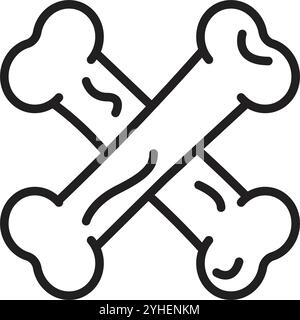 Due ossa trasversali, cibo per cani proibito, icona linea, tratto modificabile nero, spessore linea 100 px, dimensione segno 3400x3400 px, singolo vettore monocromatico illu Illustrazione Vettoriale
