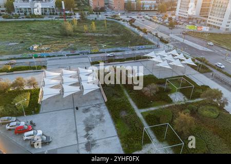 Vista aerea delle strade e del traffico di Saragozza Foto Stock