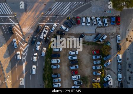 Vista aerea delle strade e del traffico di Saragozza Foto Stock