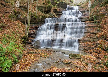 Cascata le tre Cascate, Parco Nazionale foreste Casentinesi Monte Falterona e Campigna, Badia Prataglia, Toscana, Italia Foto Stock