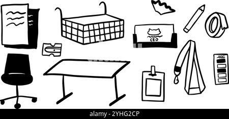 Pacchetto illustrazioni a tema oggetti Office | Vector stile Doodle minimalista Illustrazione Vettoriale