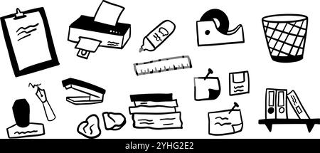Pacchetto illustrazioni a tema oggetti Office | Vector stile Doodle minimalista Illustrazione Vettoriale