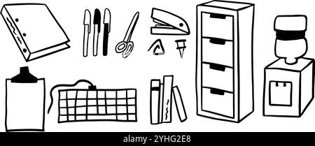 Pacchetto illustrazioni a tema oggetti Office | Vector stile Doodle minimalista Illustrazione Vettoriale