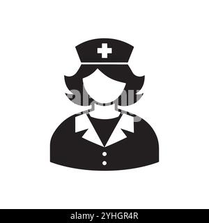 Donna Dottore icona medico, medico, sanitario, infermiere icona silhouette vettore. illustrazione dell'icona solida dell'infermiere medico. Illustrazione Vettoriale