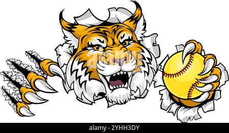 Wildcat Bobcat Softball Animal Sports Team Mascot Illustrazione Vettoriale
