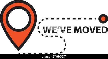 abbiamo spostato l'icona minimale con il perno. concetto di marchio di interesse come la consegna o il trasferimento di e-commerce. grafica grafica logotipo di ricerca alla moda con tratto piatto Illustrazione Vettoriale