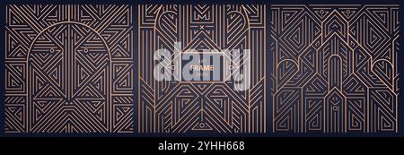 Set vettoriale di cornici quadrate art deco, motivi. Bordi di lusso Arch, carte ornamenti vintage, eleganti modelli decorativi Illustrazione Vettoriale