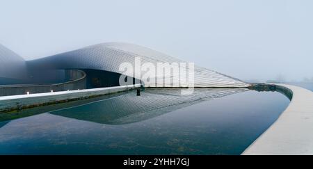 Copenaghen, Danimarca - Blue Planet National Aquarium (Den Blå Planet) di 3XN, in nebbia Foto Stock