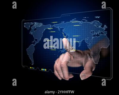 Indica il Giappone all'interno del pannello della mappa del mondo Foto Stock