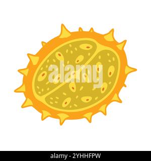 semplice illustrazione vettoriale di un melone con corna kiwano , in uno stile semplice e pulito, adatto a temi alimentari e di salute. illustrazione fruit flat. Illustrazione Vettoriale