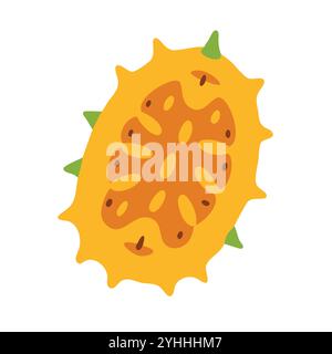 semplice illustrazione vettoriale di un melone con corna kiwano , in uno stile semplice e pulito, adatto a temi alimentari e di salute. illustrazione fruit flat. Illustrazione Vettoriale