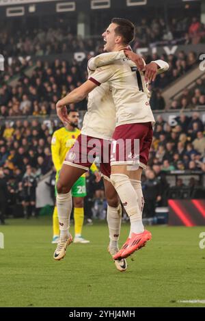 Anis Mehmeti di Bristol City celebra il primo gol della città di Bristol: Norwich City contro Bristol City, Sky Bet Championship, Carrow Road, Norwich, Regno Unito - 9 novembre 2024 solo uso editoriale - si applicano restrizioni DataCo Foto Stock