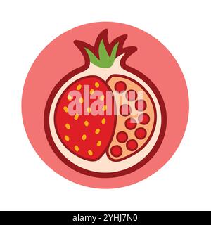 semplice illustrazione vettoriale di un melograno, in uno stile semplice e pulito, adatto a temi alimentari e di salute. illustrazione fruit flat. Illustrazione Vettoriale