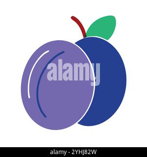 semplice illustrazione vettoriale di una prugna, in uno stile semplice e pulito, adatto a temi alimentari e di salute. illustrazione fruit flat. Illustrazione Vettoriale