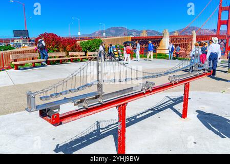 San Francisco, California, Stati Uniti d'America - 10 Settembre 2018: modello di ponte dell'oro Gate Bridge da vicino. San Francisco, California, Stati Uniti d'America. Foto Stock